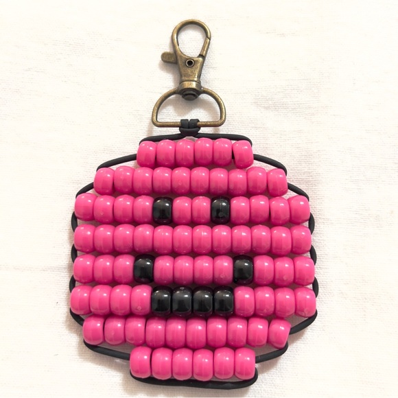 Handmade Pony Bead Smiley Face Keychain Bag Charm | - Picture 6 of 8